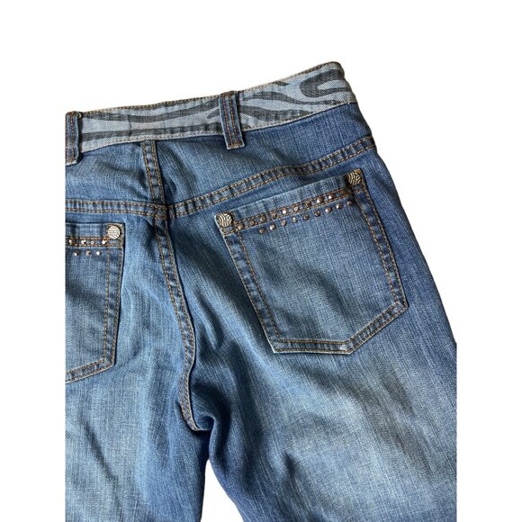 V Christina Y2K Capri Crop Jeans 8 Medium Wash Studded 90s Mobwife Western - Picture 5 of 10